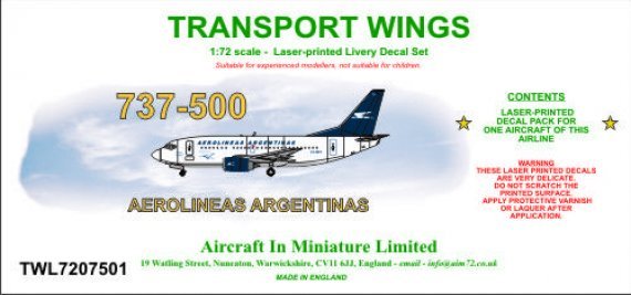 1/72 737-500 decal set  Aerolineas Argentinas