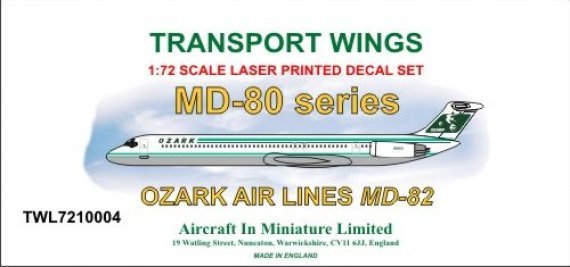 Decalcomanie McDonnell-Douglas MD-80 Ozark Air Lines 1/72