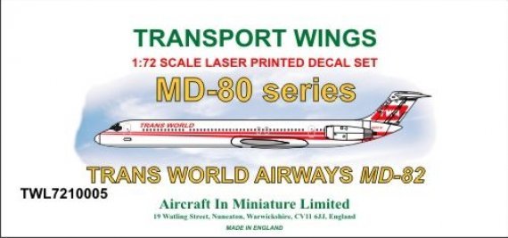 1/72 McDonnell-Douglas MD-82 decal set  Trans World Airways