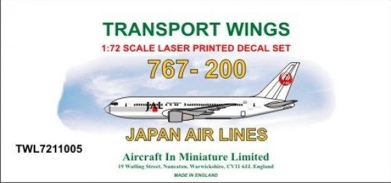 1/72 767-200 decal set Japan Airlines