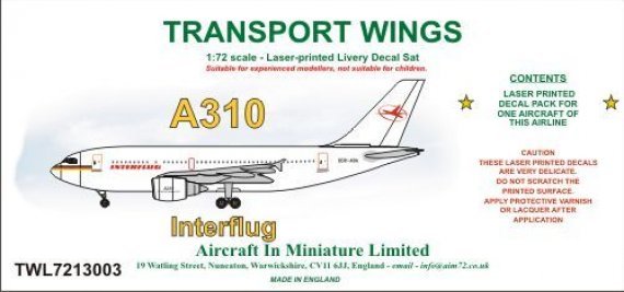 1/72 A310 decal set  Interflug.