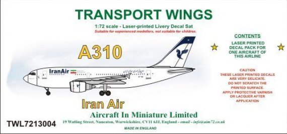1/72 A310 decal set  Iran Air.