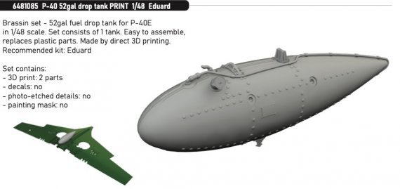 Brassin 1/48 P-40 52gal drop tank for Eduard
