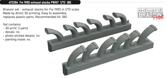 Brassin 1/72 Fw 190D exhaust stacks PRINT