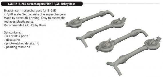 Brassin 1/48 B-24D turbochargers for Hobby Boss