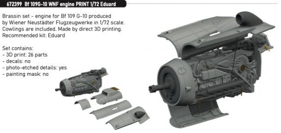 Brassin 1/72 Bf 109G-10 WNF engine for Eduard