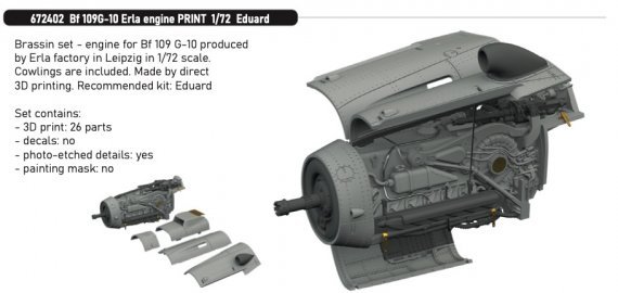 Brassin 1/72 Bf 109G-10 Erla engine for Eduard