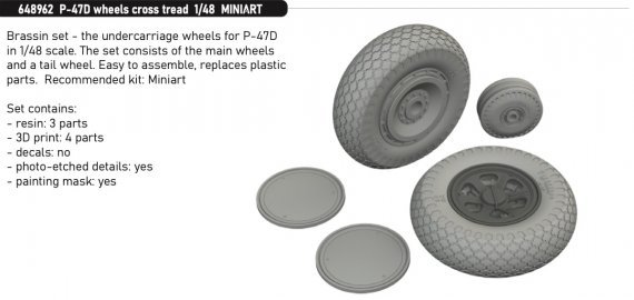 Brassin 1/48 P-47D wheels cross tread MINA