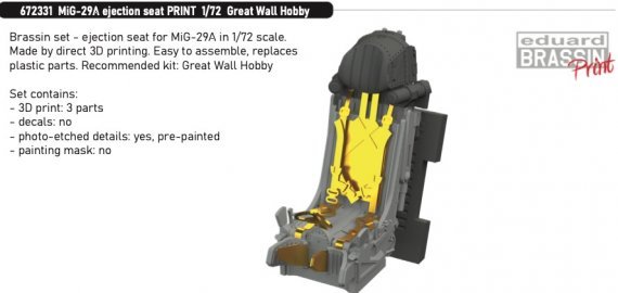 Brassin 1/72 MiG-29A ejection seat for Great Wall Hobby