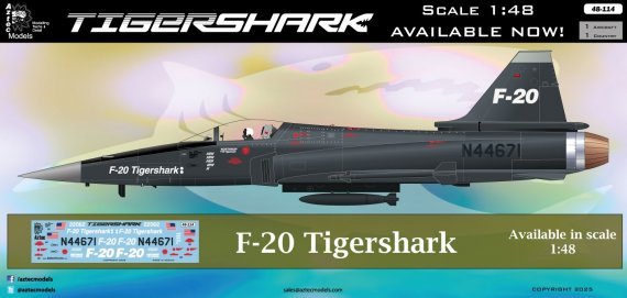 1/48 Northrop F-20 Tigershark. Decals for the black F-20