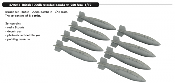 Brassin 1/72 British 1000 lb retarded bombs with 960 fuse