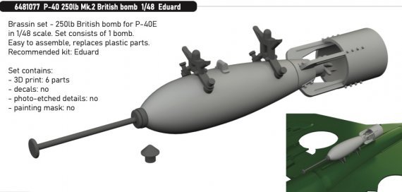 Brassin 1/48 P-40 250lb Mk.2 British bomb for Eduard