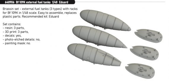 Brassin 1/48 Bf 109K external fuel tanks EDU