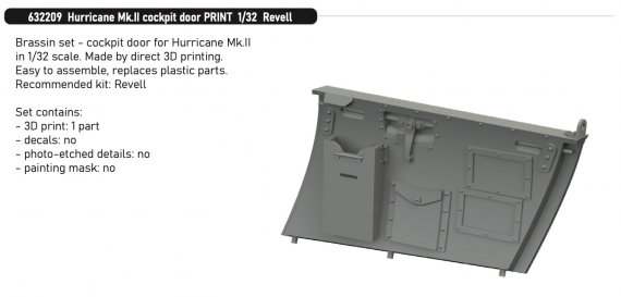 Brassin 1/32 Hurricane Mk.II cockpit door for Revell