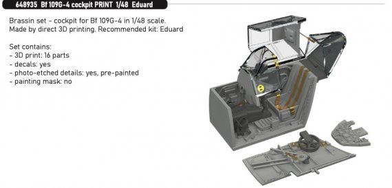 Brassin 1/48 Bf 109G-4 cockpit PRINT for Eduard