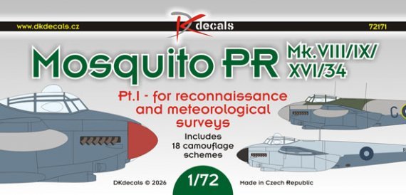 DK Decals 1/72 Mosquito PR Mk.VIII/IX/XVI/34 18 mimetizzazioni
