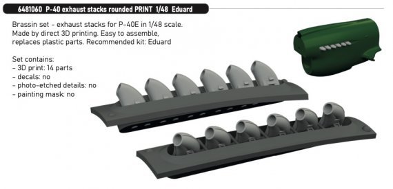 Brassin 1/48 P-40 exhaust stacks rounded for Eduard