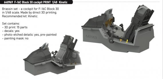 Brassin 1/48 F-16C Block 30 cockpit for Kinetic