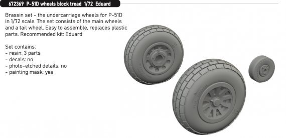 Brassin 1/72 P-51D wheels block tread for Eduard