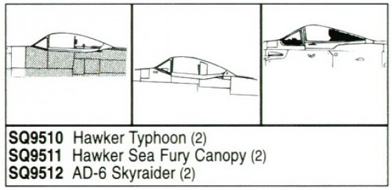 1/48 Hawker Sea Fury Vacuform Canopy. 2 pieces. For Hobbycraft k