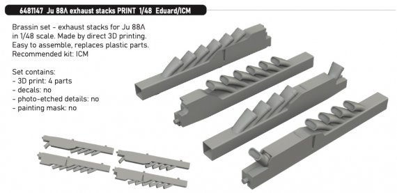 Brassin 1/48 Ju 88A exhaust stacks for Eduard/ICM