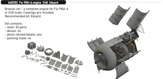 Brassin 1/48 Fw 190A-6 engine & fuselage guns for Eduard
