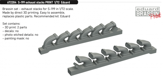 Brassin 1/72 S-199 exhaust stacks PRINT