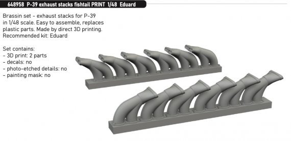 Brassin 1/48 P-39 exhaust stacks fishtail EDU