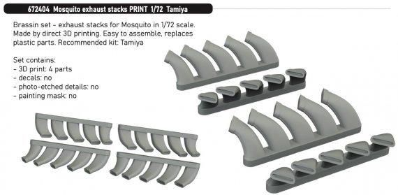 Brassin 1/72 Mosquito exhaust stacks for Tamiya