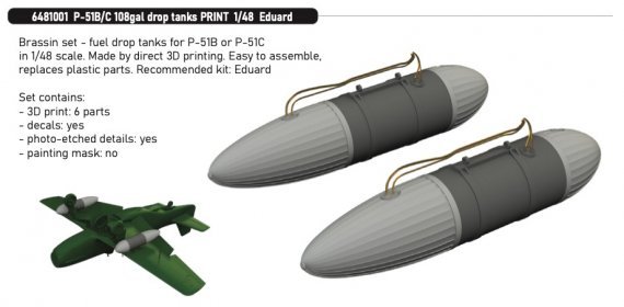 Brassin 1/48 P-51B/C 108gal drop tanks for Eduard