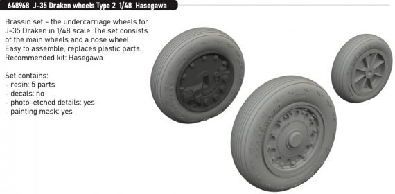 Brassin 1/48 J-35 Draken wheels Type 2 for Hasegawa