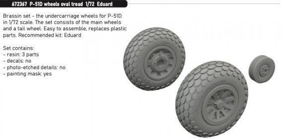 Brassin 1/72 P-51D wheels oval tread for Eduard