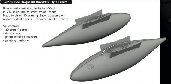 Brassin 1/72 P-51D 165gal fuel tanks for Eduard