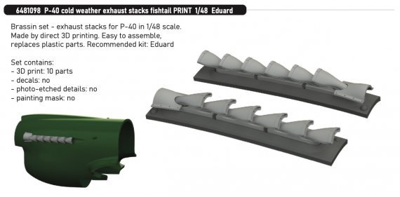 Brassin 1/48 P-40 cold weather exhaust stacks fishtail