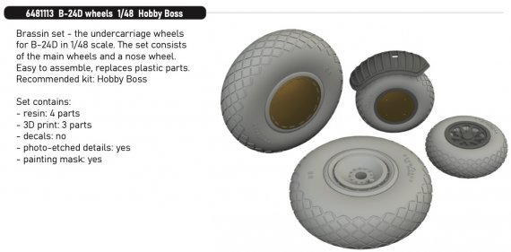 Brassin 1/48 B-24D wheels for Hobby Boss