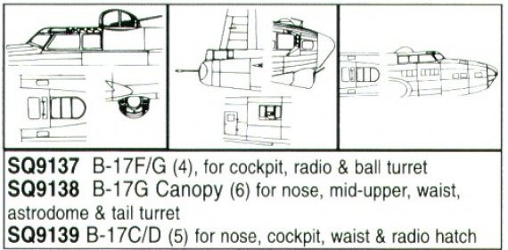 1/72 B-17F/G Vacuform Canopy 1. 4 pieces for cockpit, radio & b