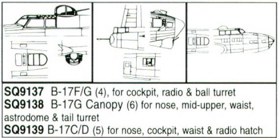 1/72 B-17C/D Vacuform Canopy. (5) For nose, cockpit, waist & rad