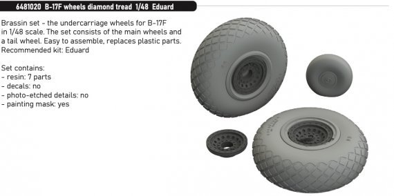 Brassin 1/48 B-17F wheels diamond tread for Eduard