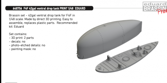 Brassin 1/48 F4F 42gal ventr.drop tank PRINT