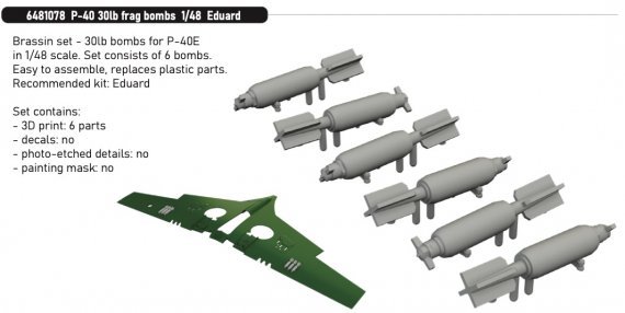 Brassin 1/48 P-40 30lb frag bombs for Eduard