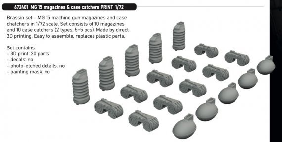 Brassin 1/72 MG 15 magazines & case catchers PRINT
