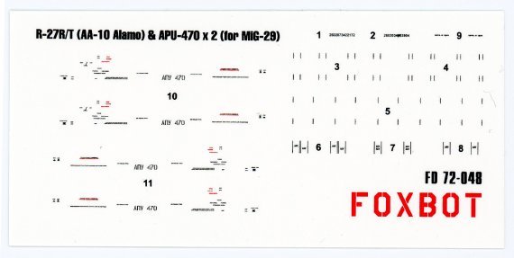 1/72 Stencils for Missile R-27R/T AA-10 Alamo & APU-470 MiG-29