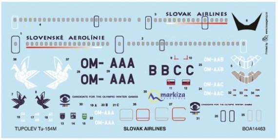 1/144 Decals Tupolev Tu-154M Slovak Airlines (ZVE)