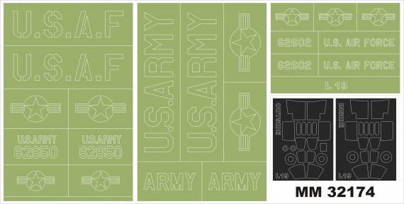 1/32 Cessna L-19/O-1 Bird Dog 2 canopy masks + 3 insignia masks