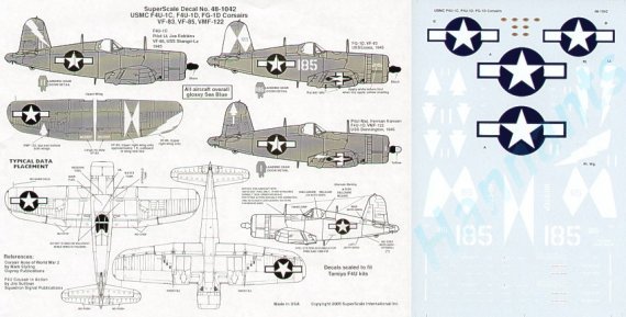 Microscale 1/48 Decals F4U-1C/D Corsairs VF-85 VF-83 VMF-122