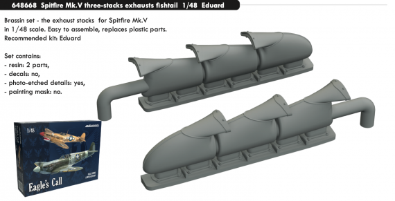 Brassin 1/48 Spitfire Mk.V 3-stacks exhaust fishtail