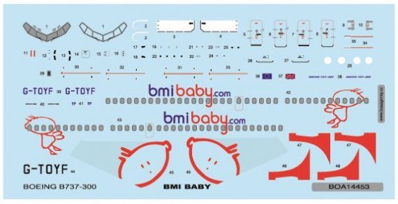 1/144 Decals Boeing 737-300 BMI baby (MINICRAFT)