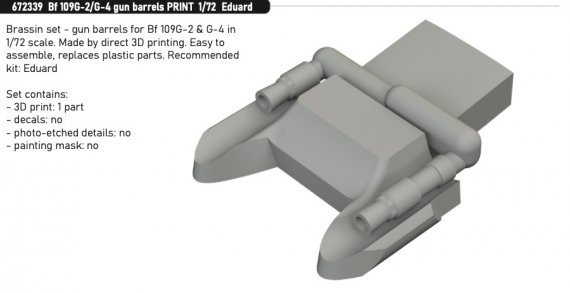 Brassin 1/72 Bf 109G-2/G-4 gun barrels PRINT for Eduard
