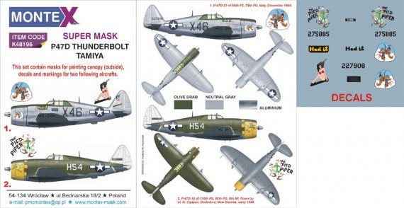 Montex 1/48 P-47D Thunderbolt Razorback Masques Decals