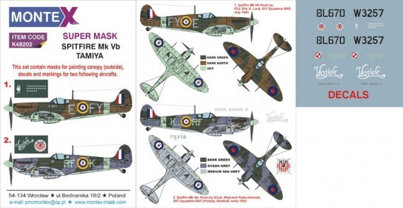 Montex 1/48 Supermarine Spitfire Mk.Vb Masques canop�e